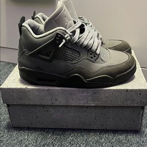 Jordan Wet Cement 4’s Charcoal Sneakers.  With original box